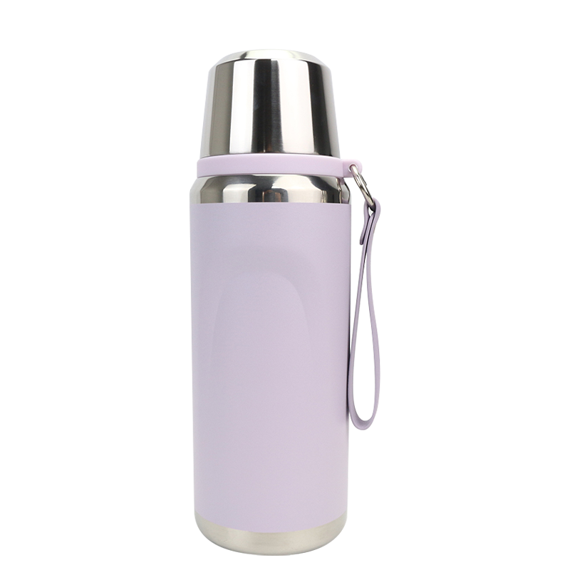 600ml Large Capacity Push-Type Silicone Carring Ring Outdoor Thermos Sports Bottle