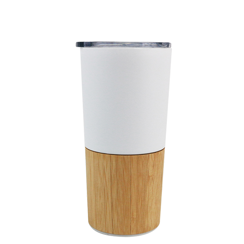 20oz AS Cup Lid Large-caliber Bamboo Thermos with Silicone Anti-skid Mat