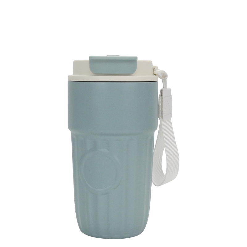 500ml Large-caliber Flip-top Direct Drinking Coffee Mug with Handle Carrying Rope